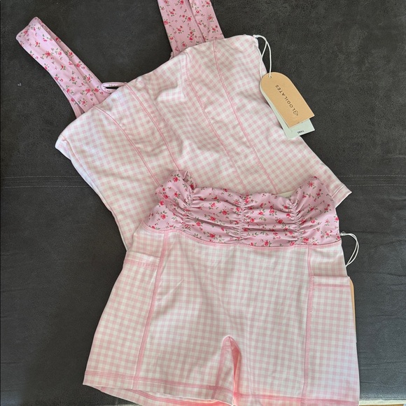 Blogilates Tops - NWT Blogilates Women's Ruched Waist Bike Shorts & Top - Pink Gingham S